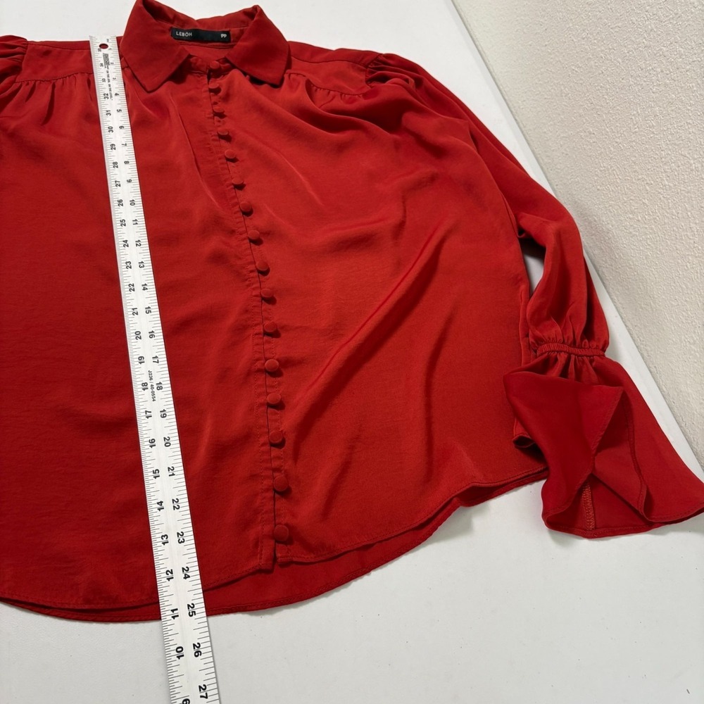 Lebôh Button Front Blouse SIze PP Orange Rust Satin Flounce Long Sleeve Top - Picture 11 of 11